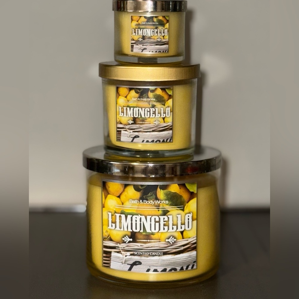 Bath & Body Works 
🍋LIMONCELLO 3WICK, 4OZ & MINI TRIO🍋
~KEYNOTES IN LAST PIC~